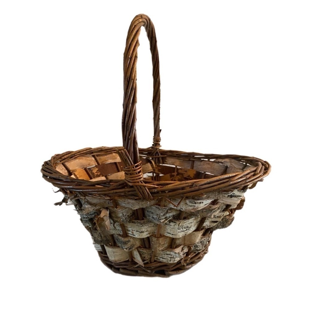 Woven Wicker Birch Bark Basket Country Farmhouse Lodge Cabin Decor Rustic 99 Tag